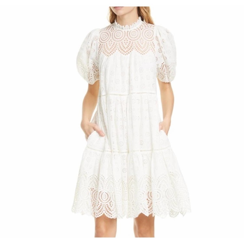 New ULLA JOHNSON  Pristine Eyelet Simone Dress White Women's Size 4